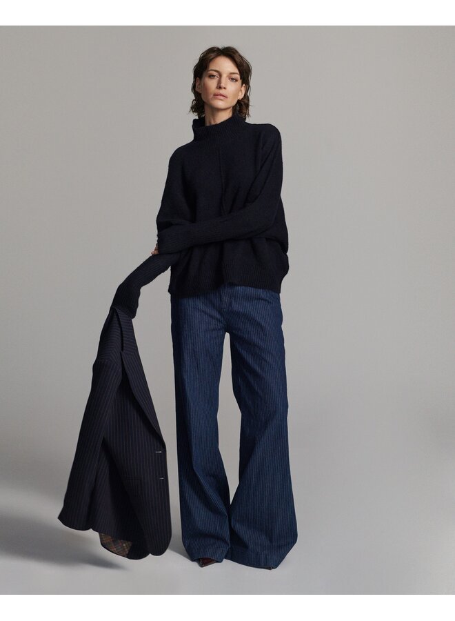 7s8043-70088 495 Summum Batwing sweater Soft melange knit Midnight blue