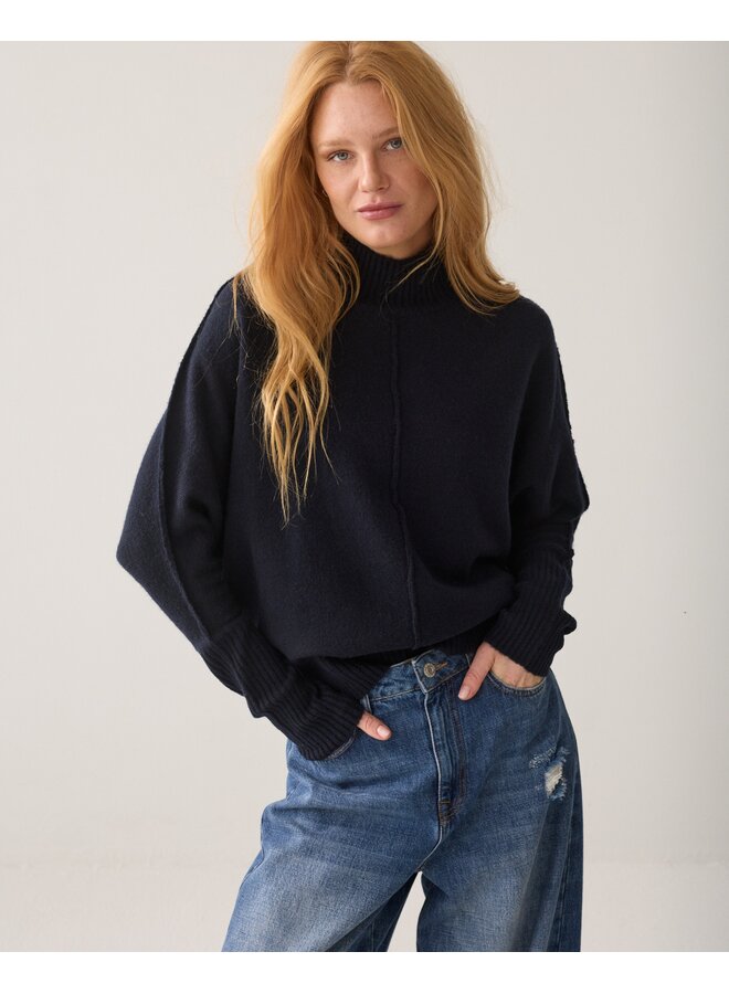 7s8043-70088 495 Summum Batwing sweater Soft melange knit Midnight blue