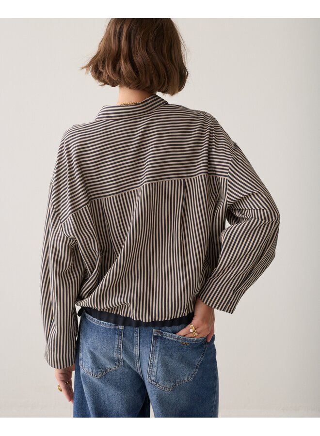 2s3548-12491 495 Summum Blouse boxy Two tone stripe small Midnight blue