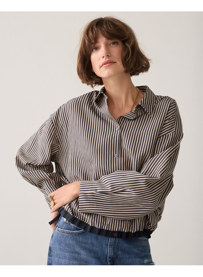 2s3548-12491 495 Summum Blouse boxy Two tone stripe small Midnight blue