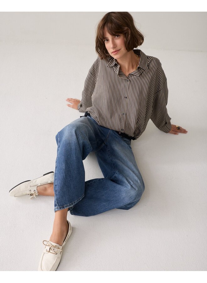 2s3548-12491 495 Summum Blouse boxy Two tone stripe small Midnight blue