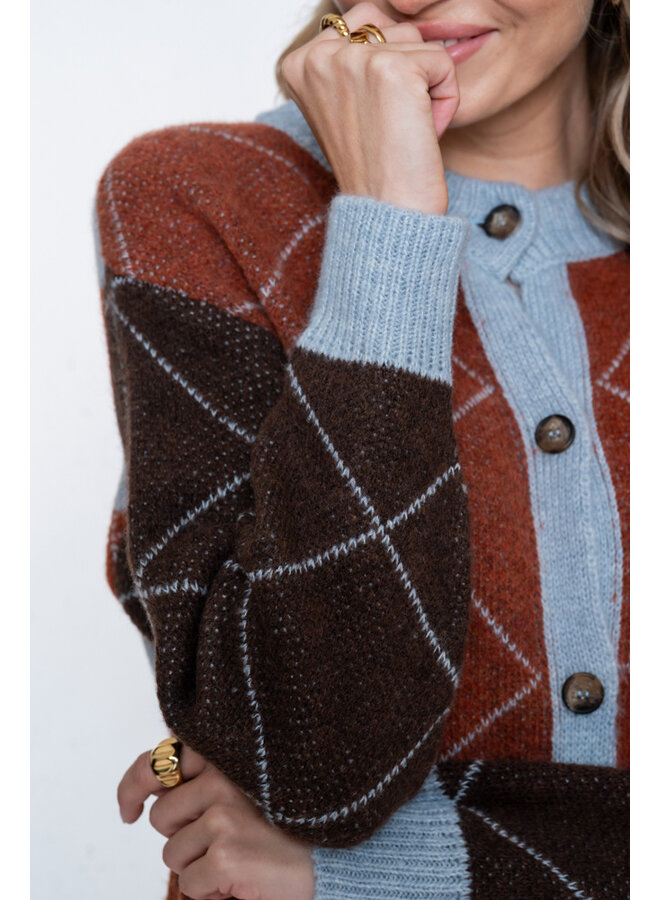 64558-70 775 Geisha Vest argyle toffee/brown/light blue