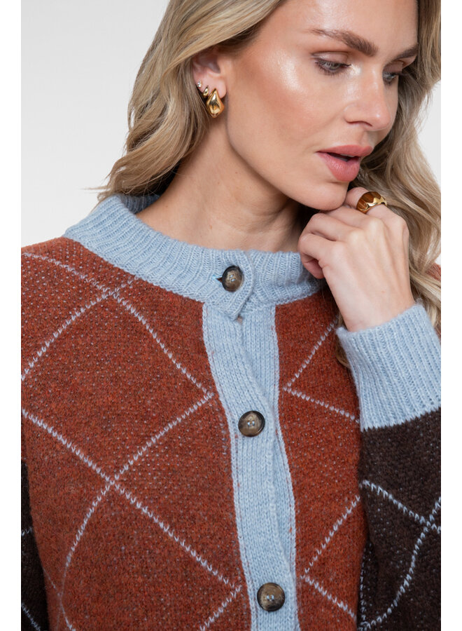 64558-70 775 Geisha Vest argyle toffee/brown/light blue