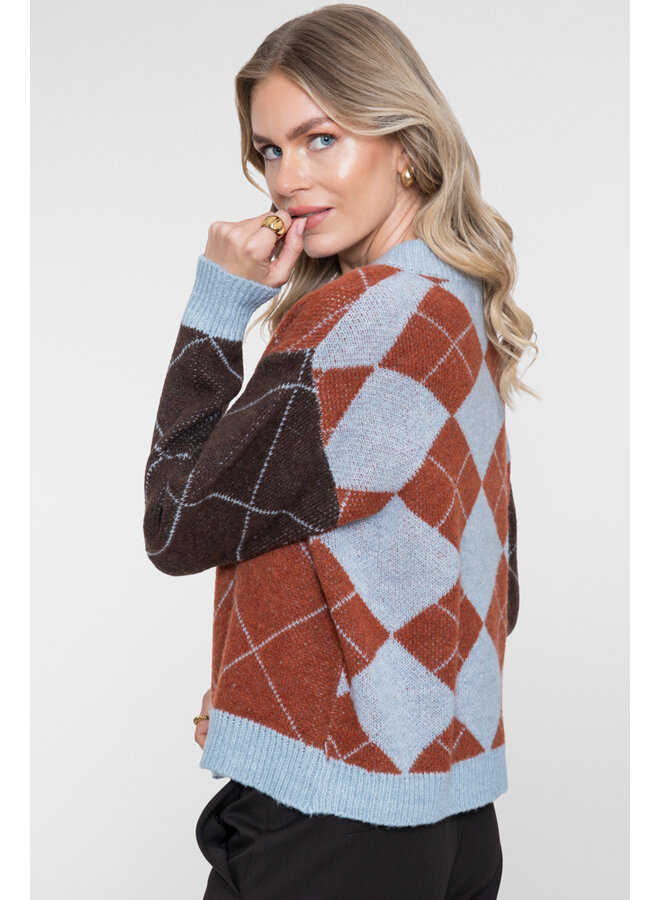 64558-70 775 Geisha Vest argyle toffee/brown/light blue