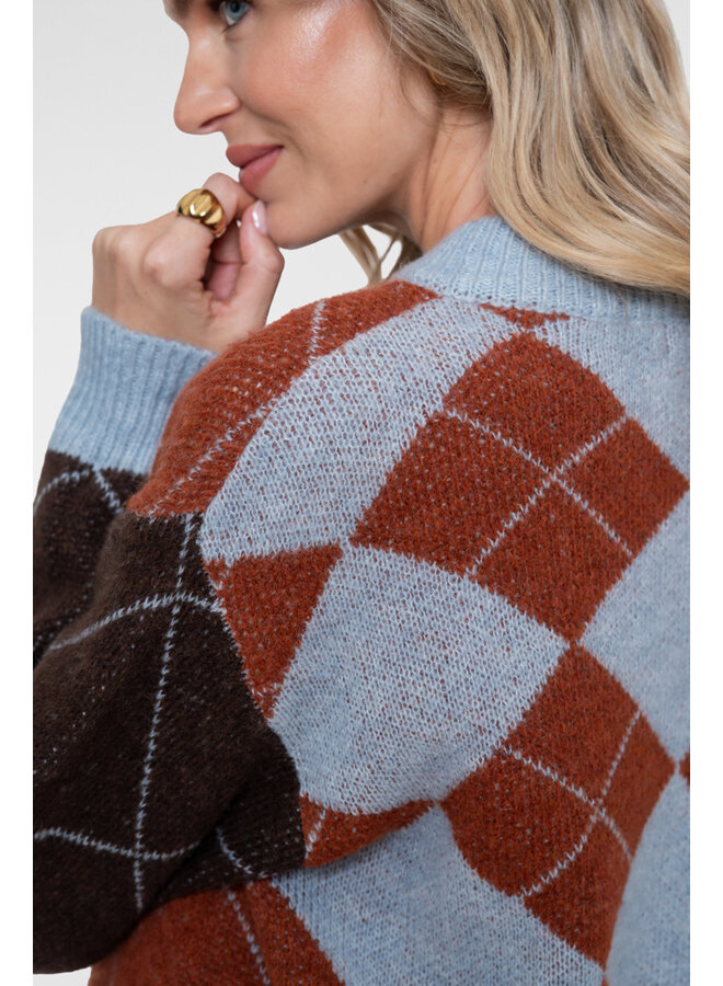 64558-70 775 Geisha Vest argyle toffee/brown/light blue