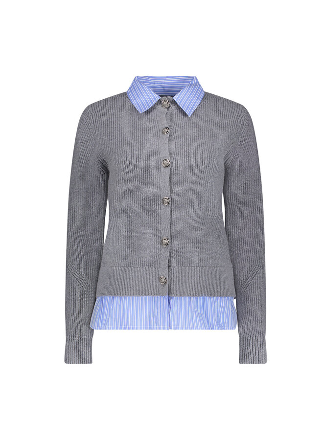 64514-10 900 Geisha Cadigan with stripe grey melange/blue-white stripe