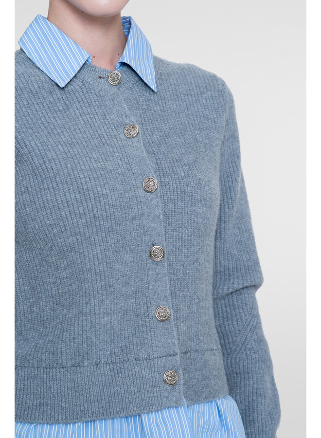 64514-10 900 Geisha Cadigan with stripe grey melange/blue-white stripe