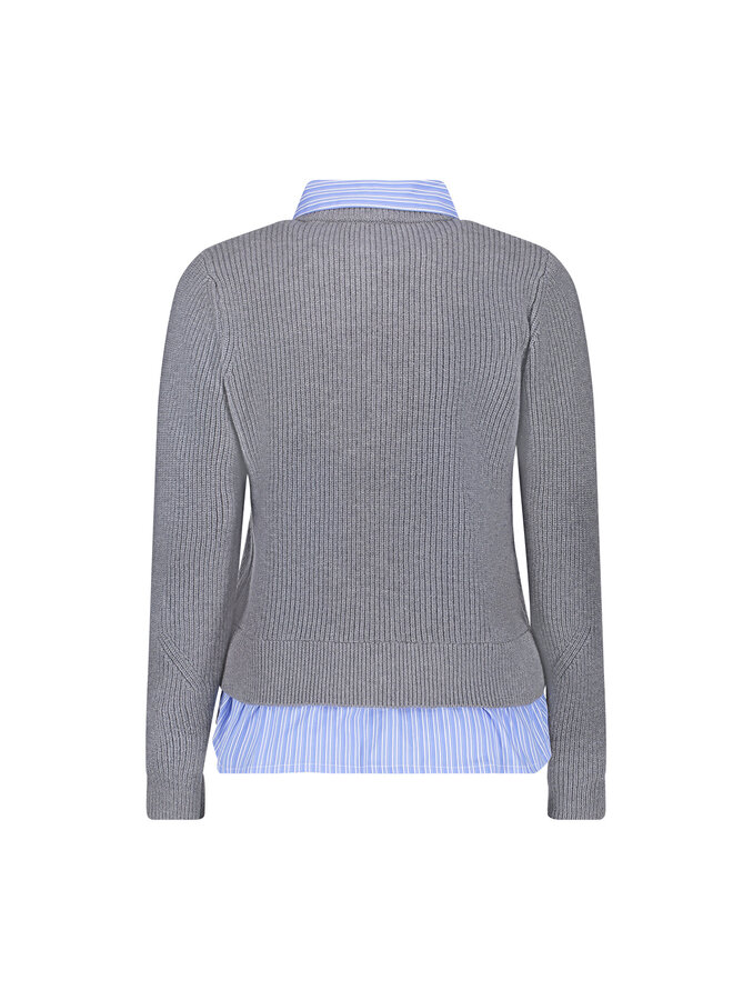 64514-10 900 Geisha Cadigan with stripe grey melange/blue-white stripe