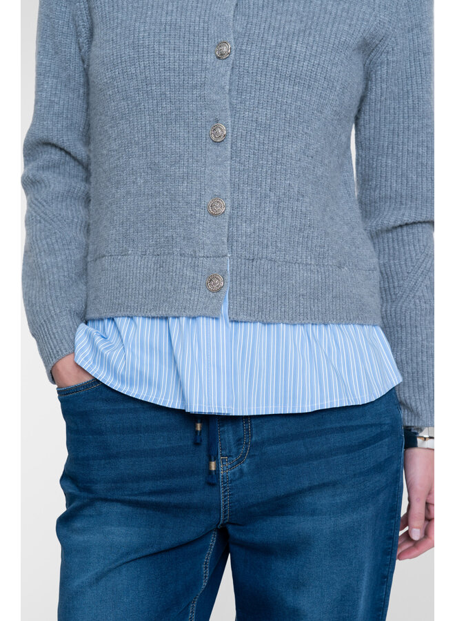 64514-10 900 Geisha Cadigan with stripe grey melange/blue-white stripe