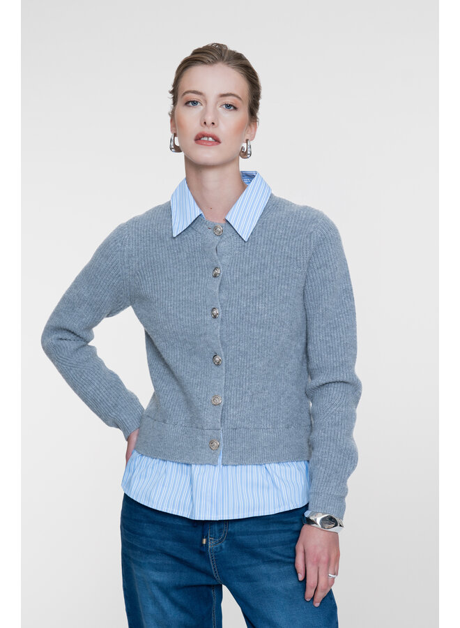 64514-10 900 Geisha Cadigan with stripe grey melange/blue-white stripe