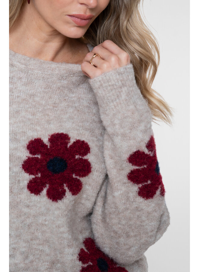 64506-10 720 Geisha Pullover flowers sand/burgundy/navy