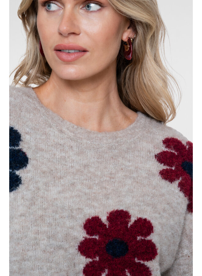 64506-10 720 Geisha Pullover flowers sand/burgundy/navy