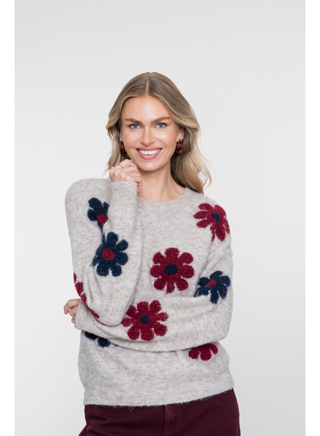 64506-10 720 Geisha Pullover flowers sand/burgundy/navy
