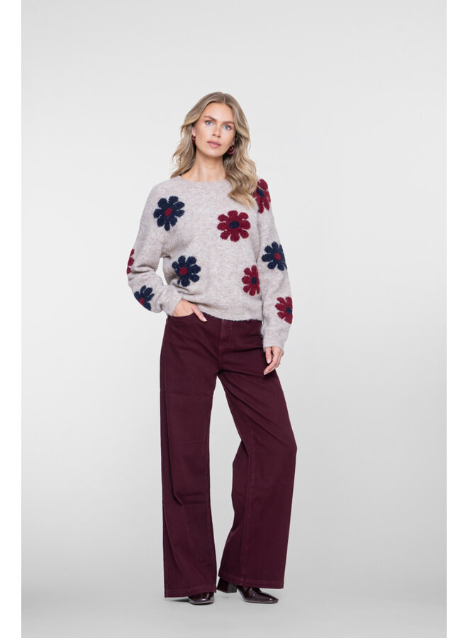64506-10 720 Geisha Pullover flowers sand/burgundy/navy