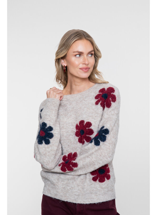 64506-10 720 Geisha Pullover flowers sand/burgundy/navy