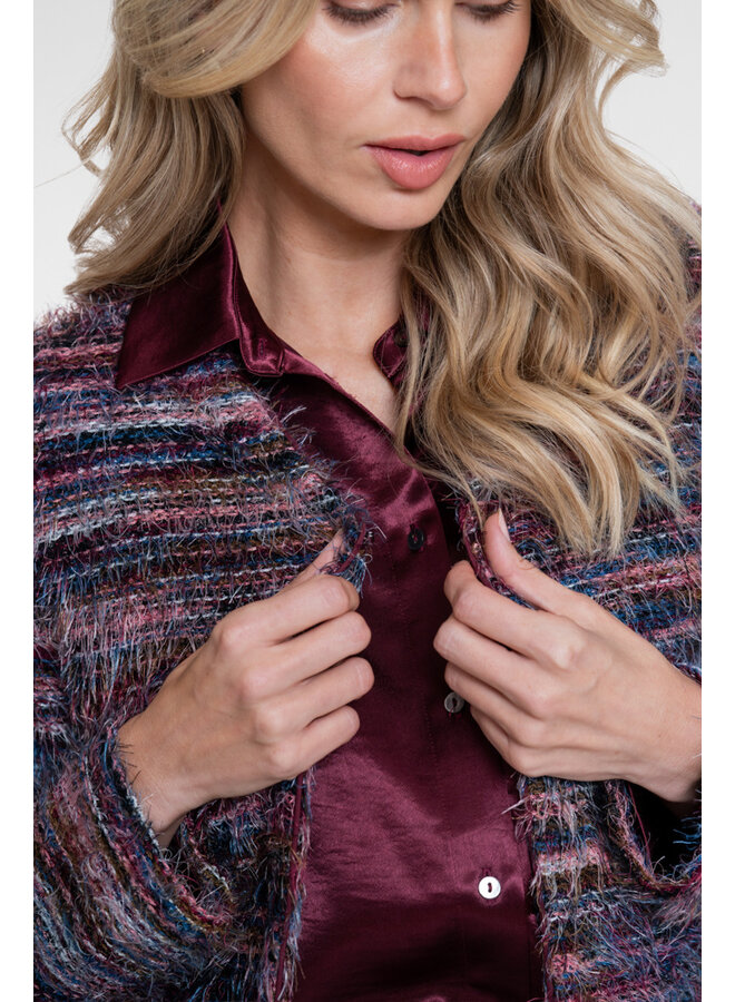 64500-10 480 Geisha Vest stripes hairy burgundy