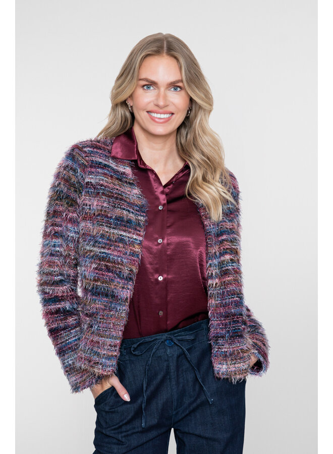 64500-10 480 Geisha Vest stripes hairy burgundy