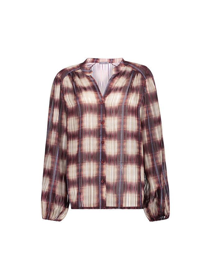 63576-70 010 Geisha Blouse check lurex off-white/port/blue