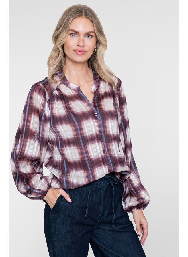 63576-70 010 Geisha Blouse check lurex off-white/port/blue