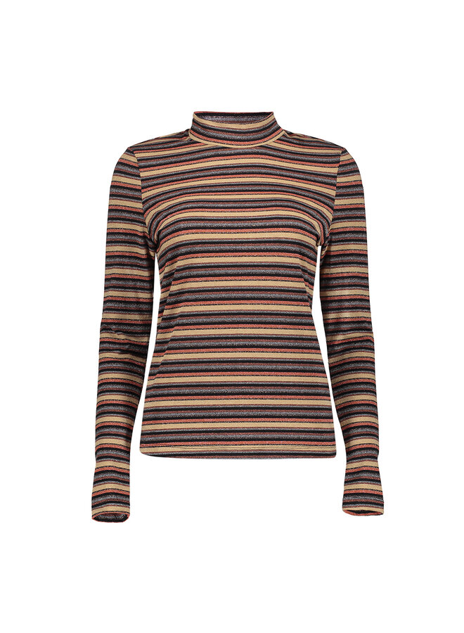 62593-70 720 Geisha T-shirt stripe & lurex sand/stone/black/copper