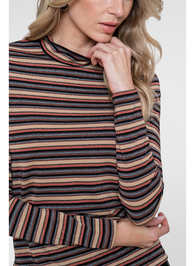 62593-70 720 Geisha T-shirt stripe & lurex sand/stone/black/copper