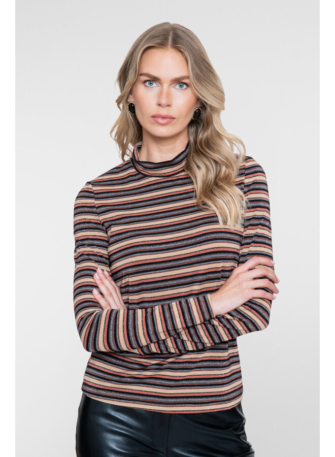 62593-70 720 Geisha T-shirt stripe & lurex sand/stone/black/copper