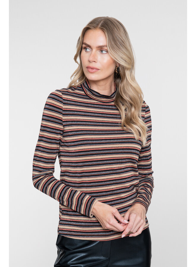 62593-70 720 Geisha T-shirt stripe & lurex sand/stone/black/copper