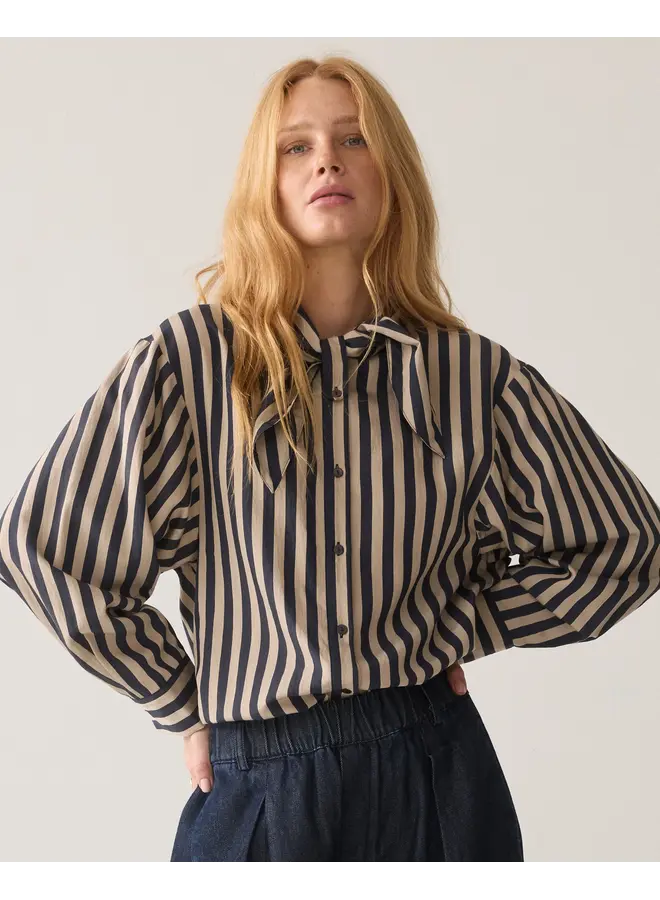 2s3523-12490 495 Summum Blouse Two tone stripe Midnight Blue