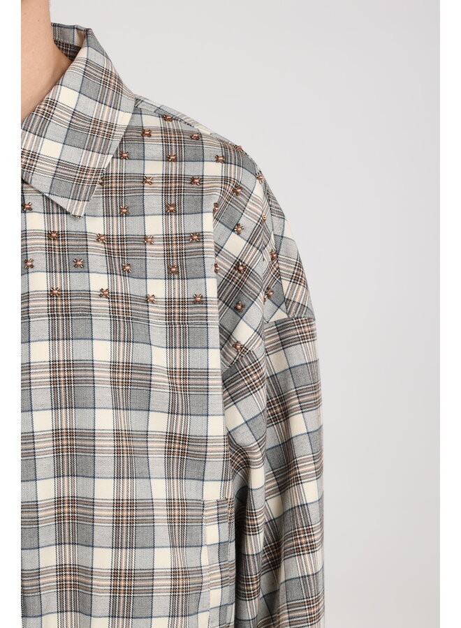 NKF13121 340 Nukus Dominique Jacket Check Taupe/Offwhite