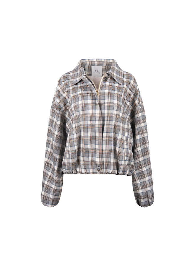 NKF13121 340 Nukus Dominique Jacket Check Taupe/Offwhite