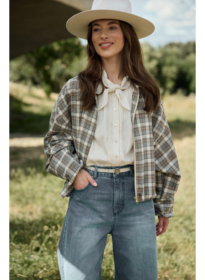 NKF13121 340 Nukus Dominique Jacket Check Taupe/Offwhite