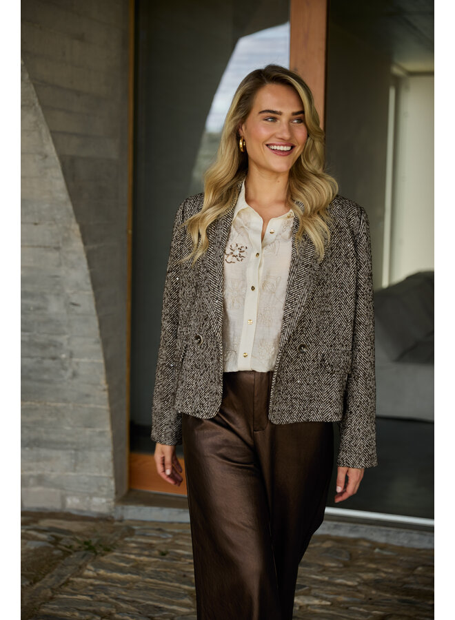 NKF13096 390 Nukus Daphne Jacket Herringbone Chocolate/Sand