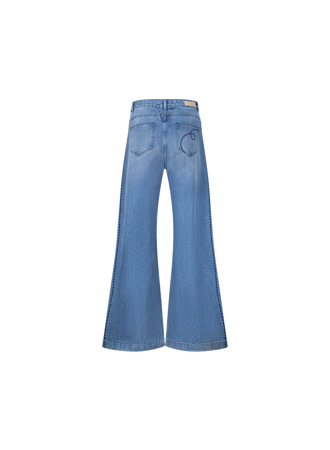 NKF09118 298 Nukus Stevi Pants Embroidery Blue Denim