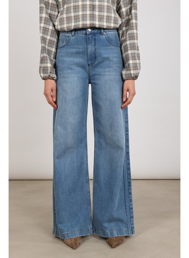 NKF09118 298 Nukus Stevi Pants Embroidery Blue Denim