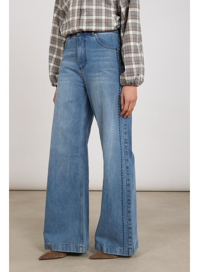 NKF09118 298 Nukus Stevi Pants Embroidery Blue Denim