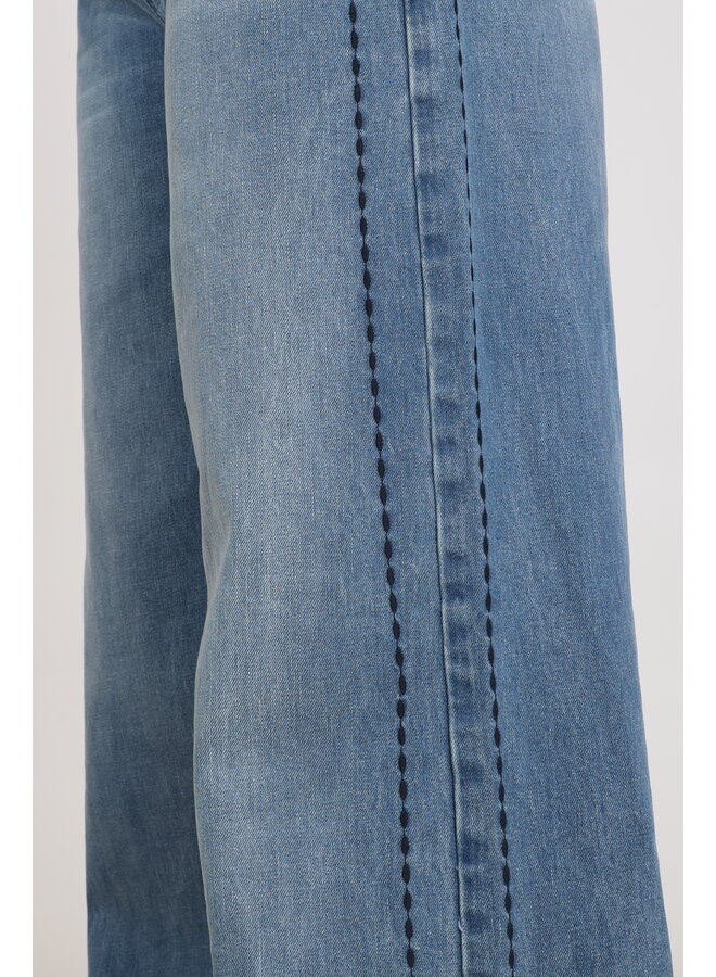 NKF09118 298 Nukus Stevi Pants Embroidery Blue Denim