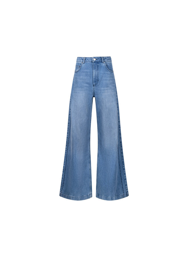 NKF09118 298 Nukus Stevi Pants Embroidery Blue Denim
