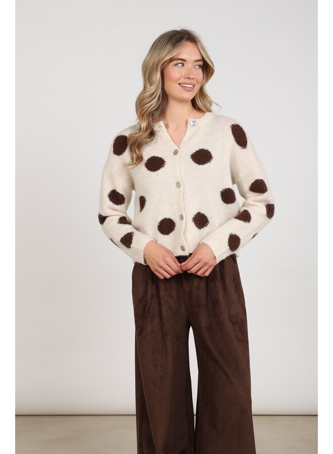 NKF05031 388 Nukus Laure Cardigan Dots Offwhite/Chocolate