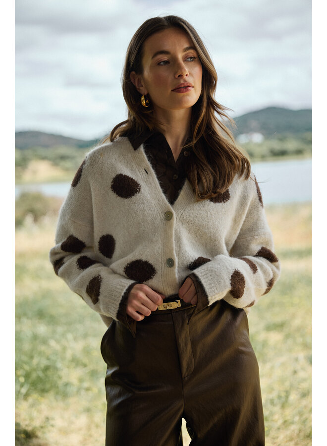 NKF05031 388 Nukus Laure Cardigan Dots Offwhite/Chocolate