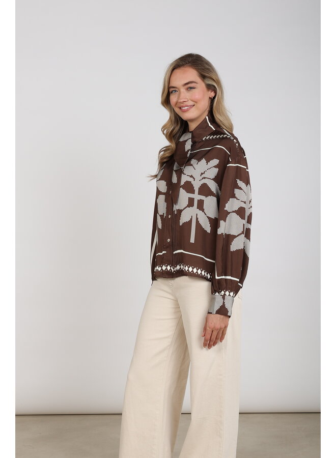NKF02203 401 Nukus Alexandra Blouse Tie  Cross Chocolate/Offwhite