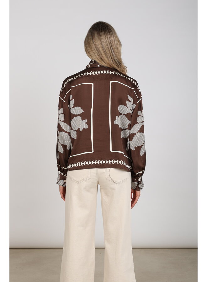 NKF02203 401 Nukus Alexandra Blouse Tie  Cross Chocolate/Offwhite