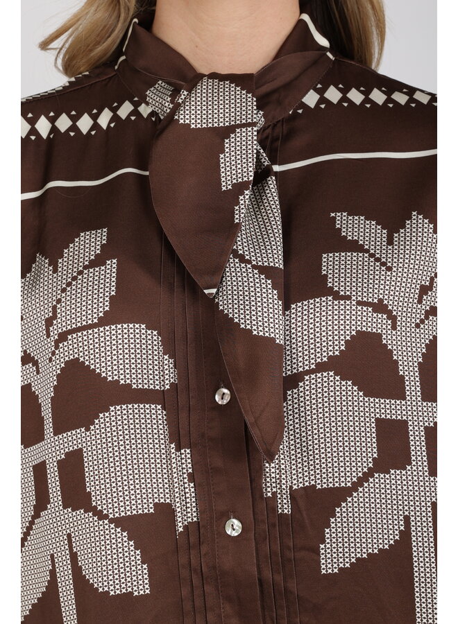 NKF02203 401 Nukus Alexandra Blouse Tie  Cross Chocolate/Offwhite