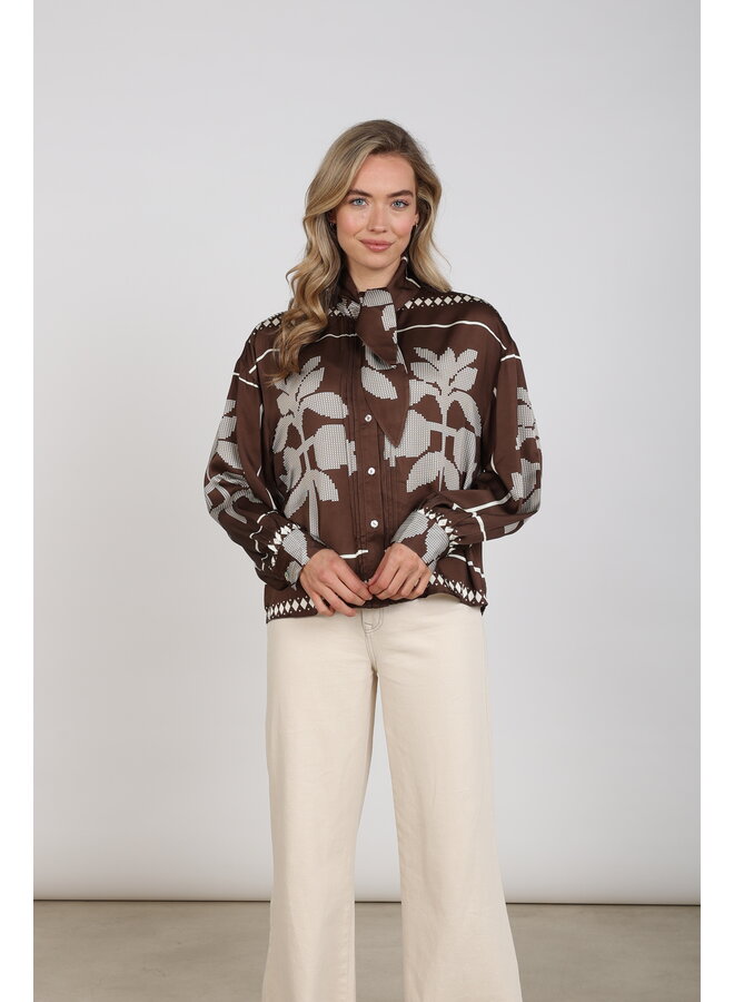 NKF02203 401 Nukus Alexandra Blouse Tie  Cross Chocolate/Offwhite
