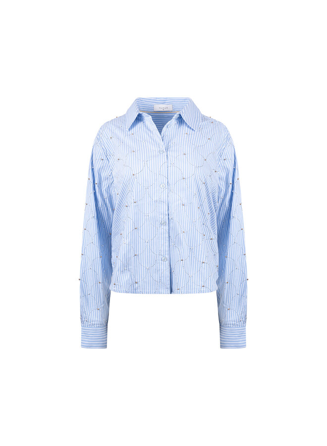 NKF02144 235 Nukus Nowi Blouse Stripe Stones Offwhite/Sky