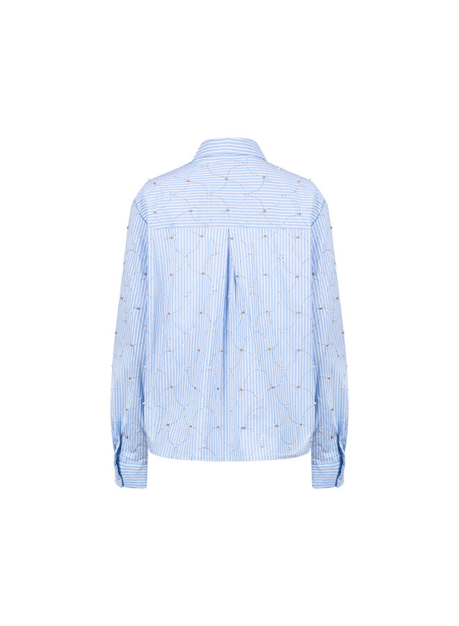 NKF02144 235 Nukus Nowi Blouse Stripe Stones Offwhite/Sky