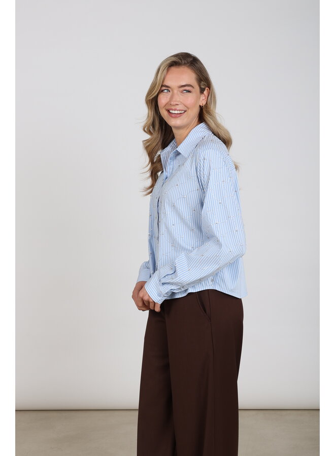 NKF02144 235 Nukus Nowi Blouse Stripe Stones Offwhite/Sky