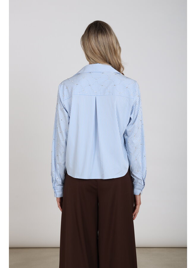 NKF02144 235 Nukus Nowi Blouse Stripe Stones Offwhite/Sky