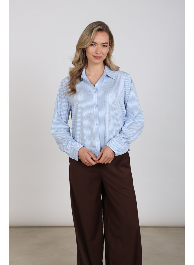 NKF02144 235 Nukus Nowi Blouse Stripe Stones Offwhite/Sky
