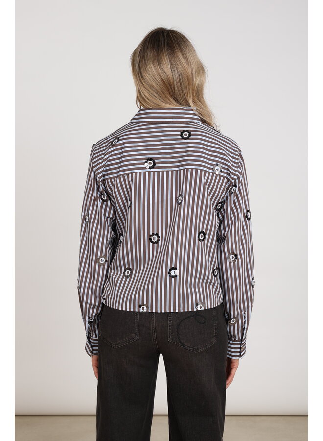 NKF02139 393 Nukus Amy Blouse Stripe Chocolate/Sky