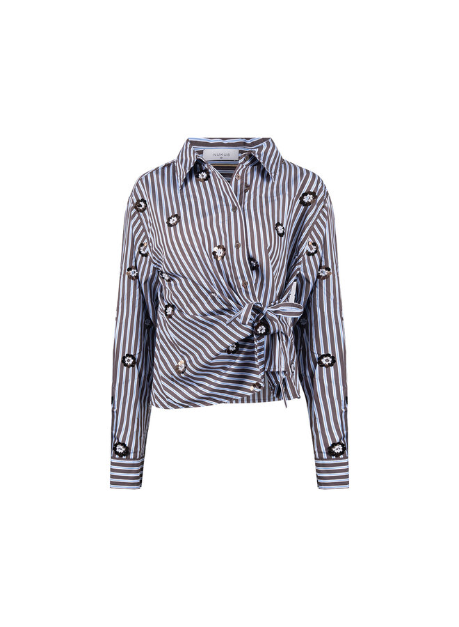 NKF02139 393 Nukus Amy Blouse Stripe Chocolate/Sky